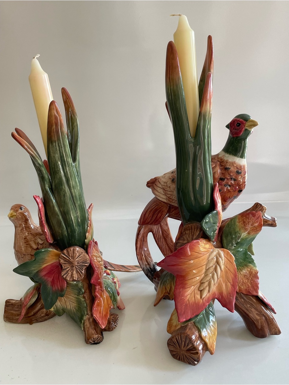 Fitz and Floyd Ceramic Huntington Pheasant pair  warm Autumn colors - Picture 2 of 7